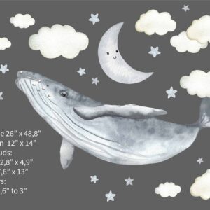 Whale Wall Decal Clouds Stars Decor Stickers