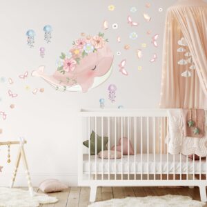 Whale Wall Decal Pink Sticker Butterflies Jellyfish Flowers