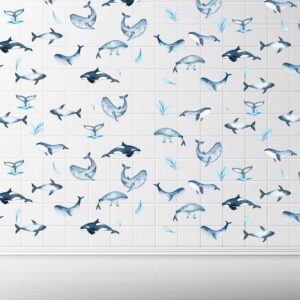 Watercolor whales wall decals