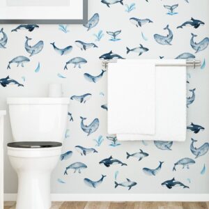 Watercolor whales wall decals