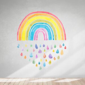 watercolor rainbow wall decal rain color drops stickers lf075