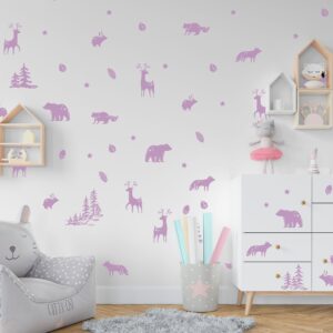 woodland wall decals animals forest bear deer fox pine stickers, lf085