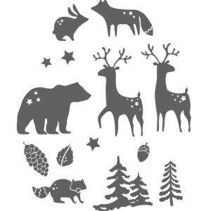 woodland wall decals animals forest bear deer fox pine stickers, lf085