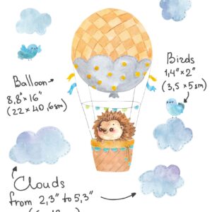 Hot air balloon Wall decals Hedgehog Nursery Watercolour