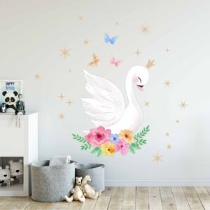 Swan Wall Decal Nursery Fabric stickers Bird Crown