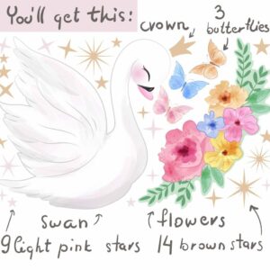 Swan Wall Decal Nursery Fabric stickers Bird Crown