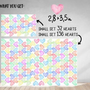 Watercolor Hearts Wall Decal, Rainbow Polka Dot Stickers