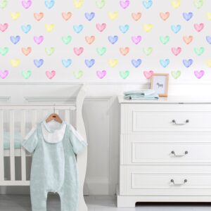 Watercolor Hearts Wall Decal, Rainbow Polka Dot Stickers