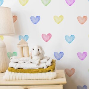Watercolor Hearts Wall Decal, Rainbow Polka Dot Stickers