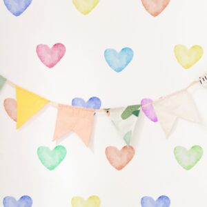 Watercolor Hearts Wall Decal, Rainbow Polka Dot Stickers