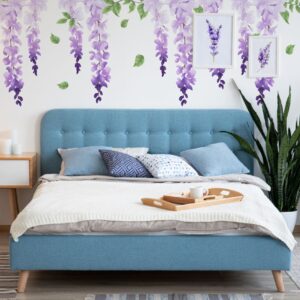 wisteria wall decals purple flower stickers for bedroom nursery or event backdrop, lf093