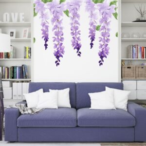 wisteria wall decals purple flower stickers for bedroom nursery or event backdrop, lf093