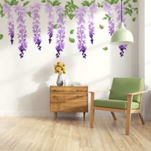 wisteria wall decals purple flower stickers for bedroom nursery or event backdrop, lf093