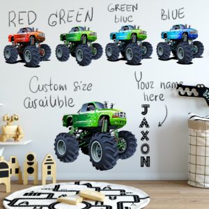 personalized monster truck wall decal, boys room decor, removable vinyl sticker lf096