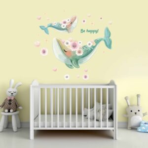 Floral Whale Wall Decals Stickers