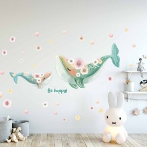 Floral Whale Wall Decals Stickers