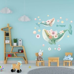 Floral Whale Wall Decals Stickers