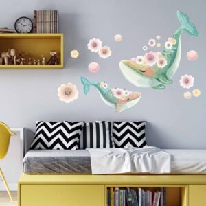 Floral Whale Wall Decals Stickers