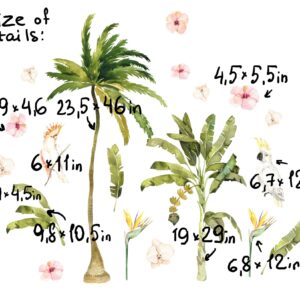 palm tree wall decals tropical leaves banana leaf parrot greenery stickers, lf121
