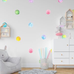 Rainbow Color Polka Dots Wall Decals Watercolor Stickers