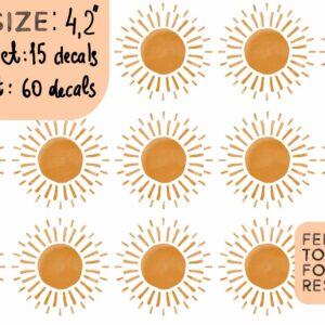 Sun Wall Decals Watercolor Boho Polka Sun Removable Stickers