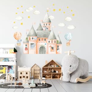 Castle Wall Decal Watercolor Safari Animals Orange