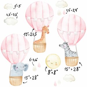 Cute Pink Hot Air Balloon Fabric Wall Decals Nursery