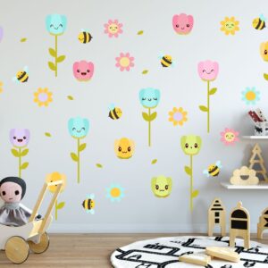 Bumblebee flower wall decals – Flower wall decals with Bees