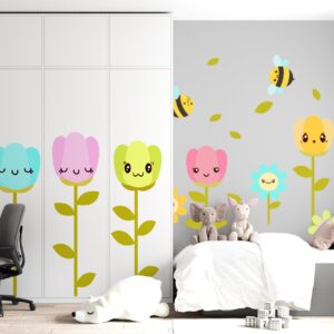 Bumblebee flower wall decals – Flower wall decals with Bees