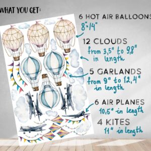 hot air balloon wall decals stickers airplane retro, lf174