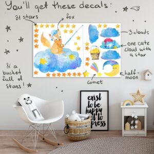 Fox Wall Decals Moon Stars Clouds Stickers