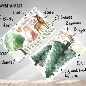 woodland animals wall decal | deer bear fox nursery decor | pine tree forest art | removable nature stickers | camping theme bedroom lf186e