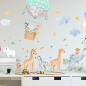 Jungle Animals Hot Air Balloon Wall Decals Safari Clouds