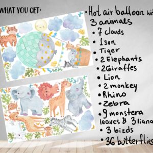 Jungle Animals Hot Air Balloon Wall Decals Safari Clouds