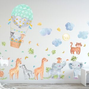 Jungle Animals Hot Air Balloon Wall Decals Safari Clouds