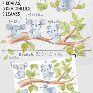 Koala wall decals tree greenery leaves stickers