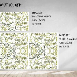 olive leaf wall decals, greenery branch vinyl stickers for kitchen, bedroom, or boho room decor, lf198