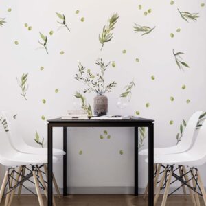 olive leaf wall decals, greenery branch vinyl stickers for kitchen, bedroom, or boho room decor, lf198