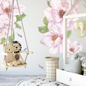 Magnolia wall Decals Pink Flowers stickers Rose Peony