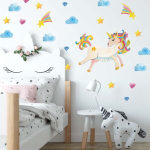 Unicorn decal Watercolor wall Sticker Horse Stars Rainbow