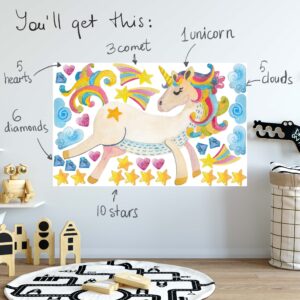 Unicorn decal Watercolor wall Sticker Horse Stars Rainbow
