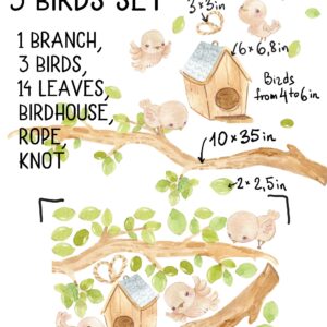 bird wall decals sparrow swallow stickers birdhouse tree greenery, lf214