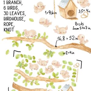 bird wall decals sparrow swallow stickers birdhouse tree greenery, lf214