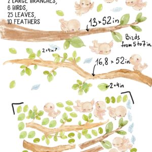 bird wall decals sparrow swallow stickers birdhouse tree greenery, lf214