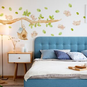 bird wall decals sparrow swallow stickers birdhouse tree greenery, lf214