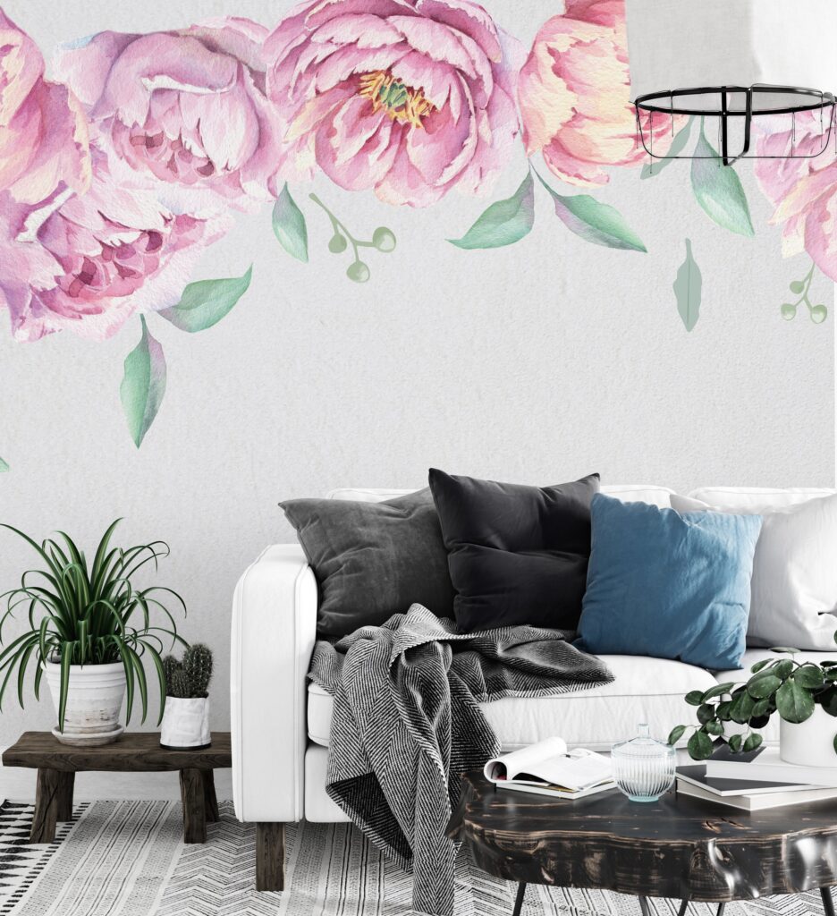 large peony fabric version — repositionable nursery bedroom sticker