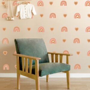 heart rainbow wall decals colorful nursery decor, removable heart stickers for kids room & gender neutral peel and stick art, lf229