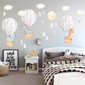 Gray hot air balloons Jungle animals fabric wall decals