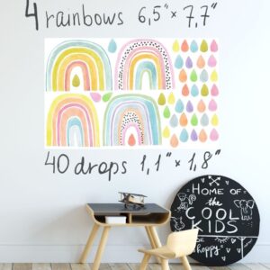 Watercolor Rainbow Wall Decals with Raindrops