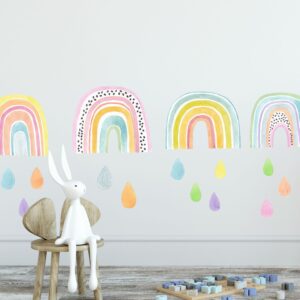Watercolor Rainbow Wall Decals with Raindrops